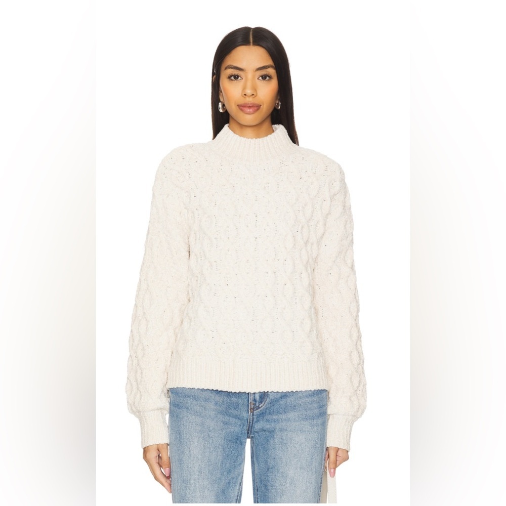 Sanctuary Mock neck Cable Knit Chenille Sweater Almond
